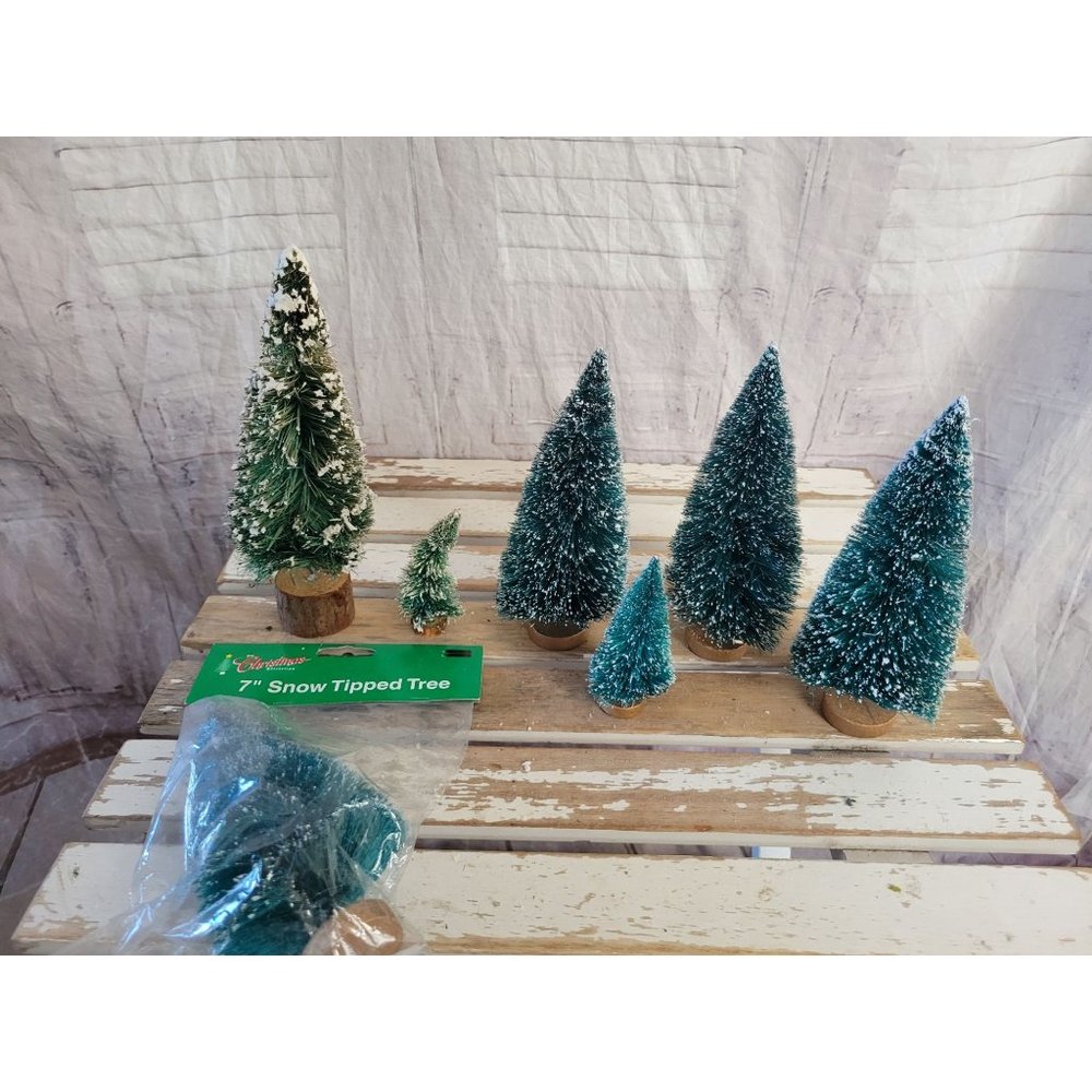 Snow village Green tree set lot Forest pine village accessory Xmas tree decor